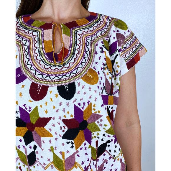 vintage 70s Cream EMBROIDERED STAR Mexican TOP os earth tone boho hippie Oaxacan - Picture 5 of 10